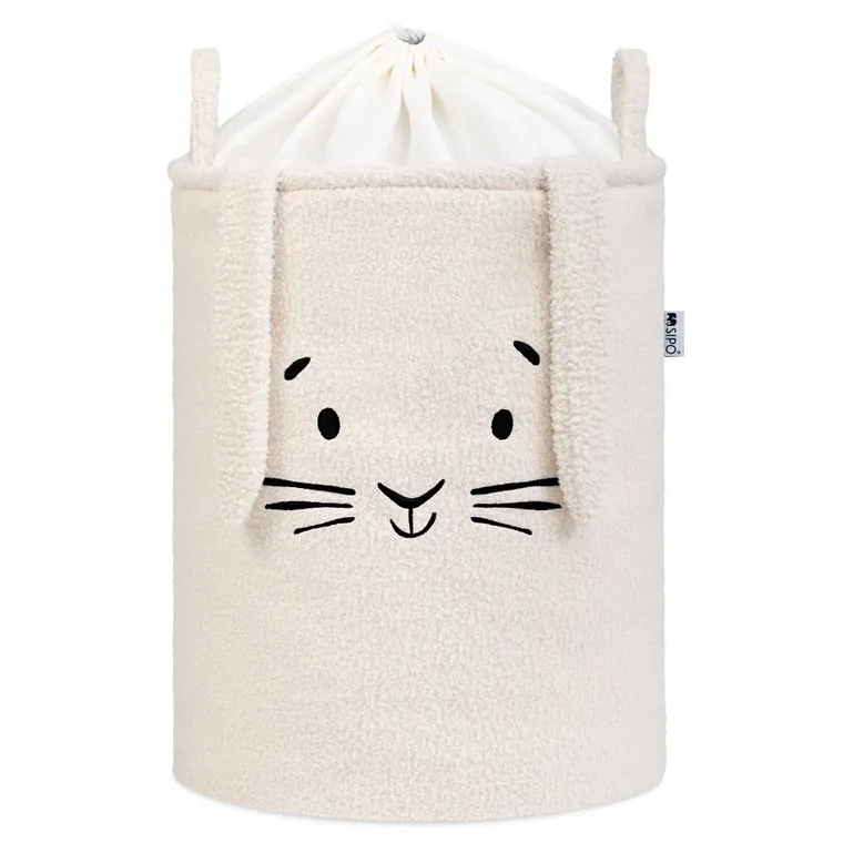 Sipo, Królik, kosz na zabawki XL, premium boucle, zamykany na ściągacz, kremowy