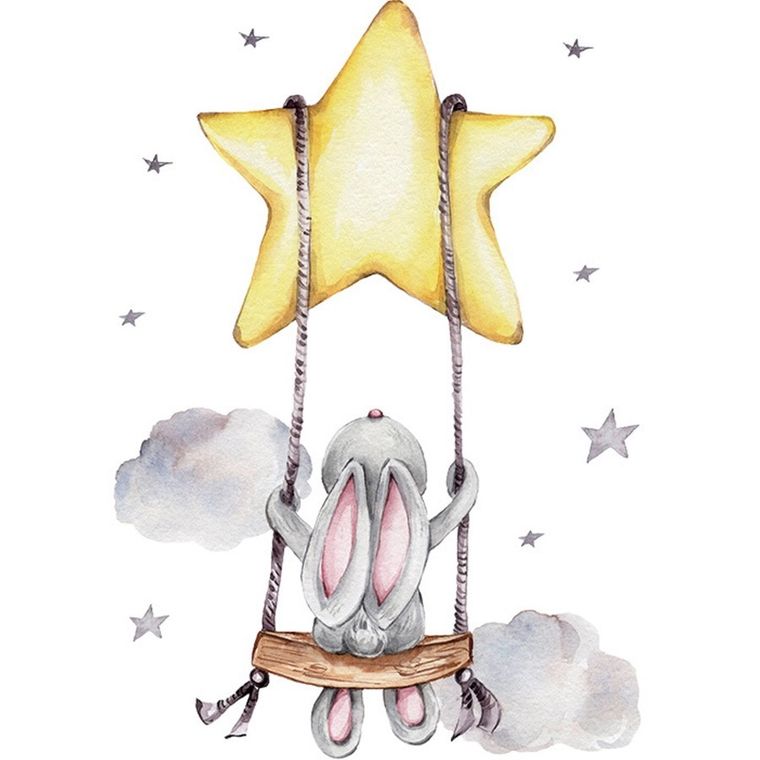 Sipo, naklejki na ścianę do pokoju dziecięcego, Zajączek na huśtawce