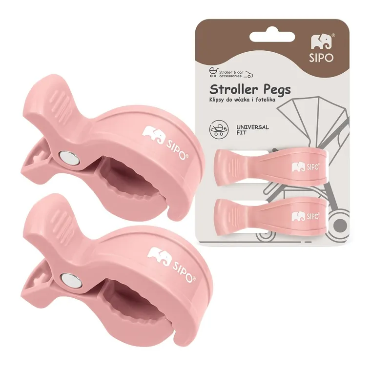 Sipo, zestaw uniwersalnych klipsów do wózka, różowe, 2 szt.