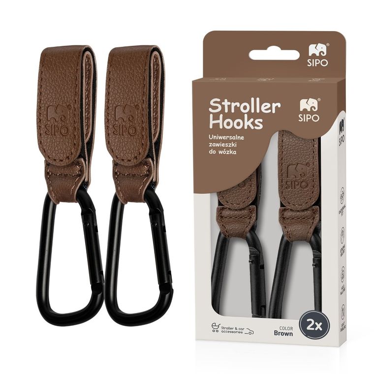 Sipo, zestaw uniwersalnych zaczepów do wózka, brązowe, 2 szt.