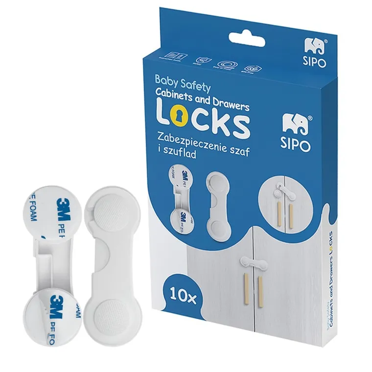 Sipo, zestaw zabezpieczeń do szaf i szuflad na zatrzask, 10 szt.