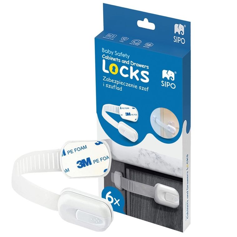 Sipo, zestaw zabezpieczeń do szaf i szuflad z regulacją, 6 szt.