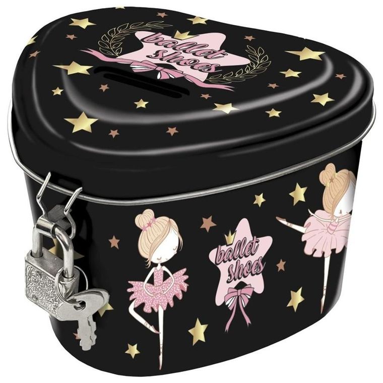 Skarbonka metalowa, zamykana, serce, Baletnica
