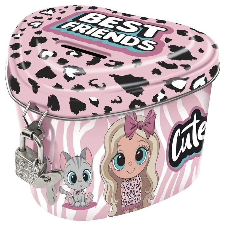 Skarbonka metalowa, zamykana, serce, Best Friends Cute