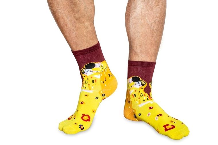 Skarpetki artystyczne, pocałunek, żółty