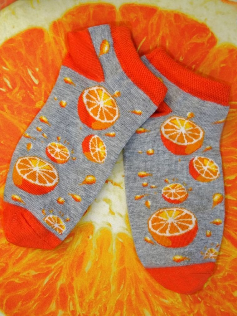 Skarpetki dziecięce, stopki, szaro-pomarańczowe, Milusie