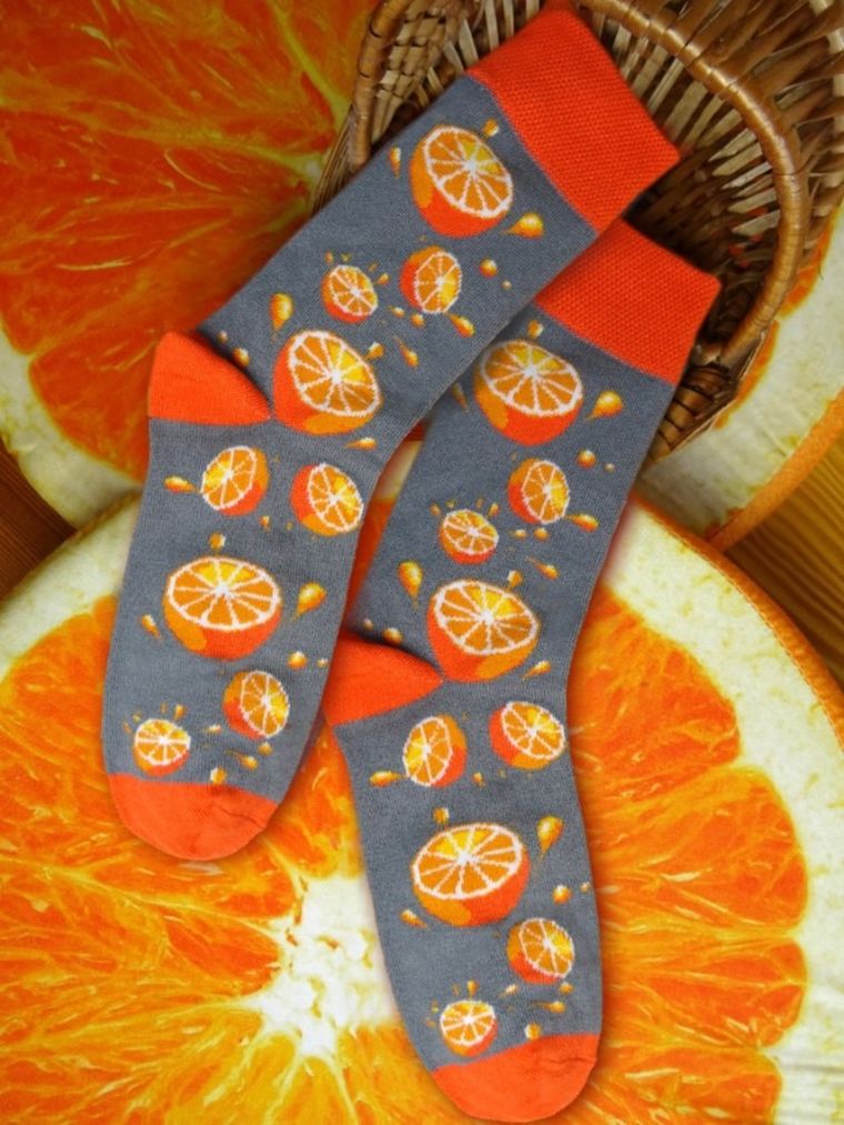 Skarpetki dziecięce, szaro-pomarańczowe, Milusie