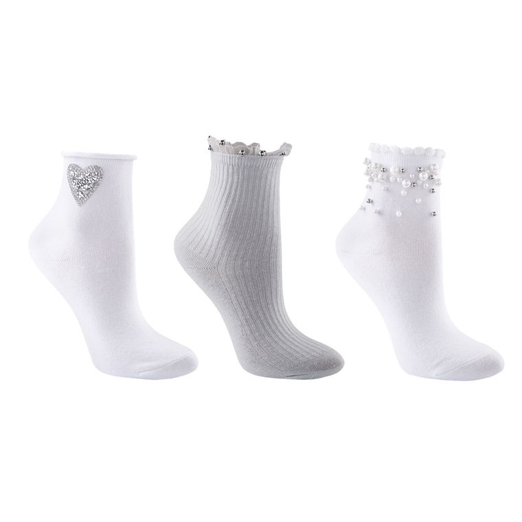 Skarpetki dziewczęce, białe, srebrne, zestaw, 3 szt., Be Snazzy