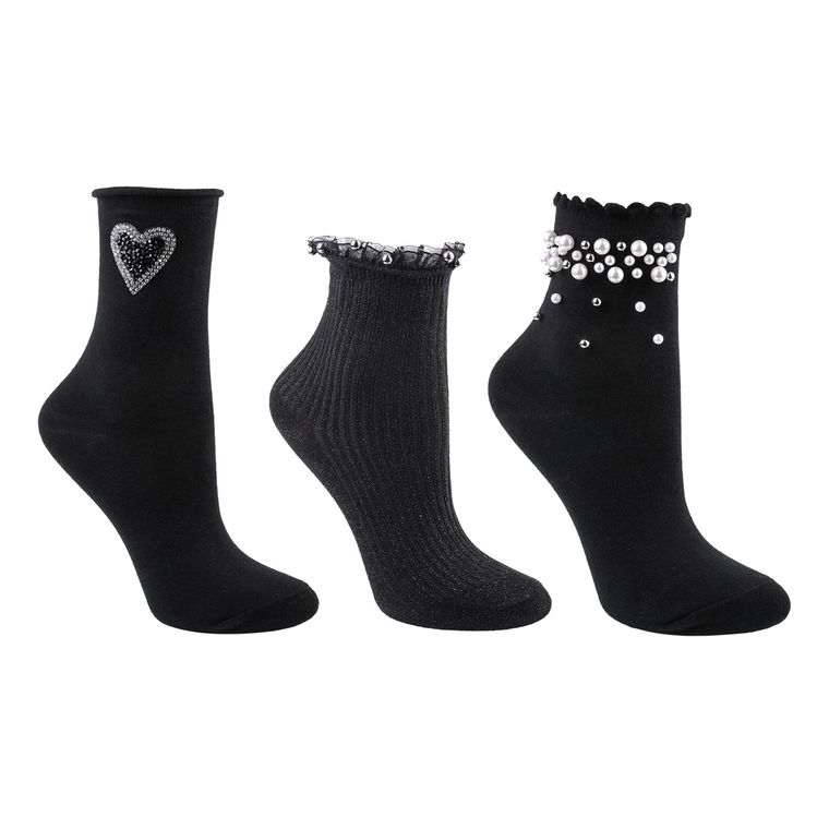 Skarpetki dziewczęce, czarne, zestaw, 3 szt., Be Snazzy