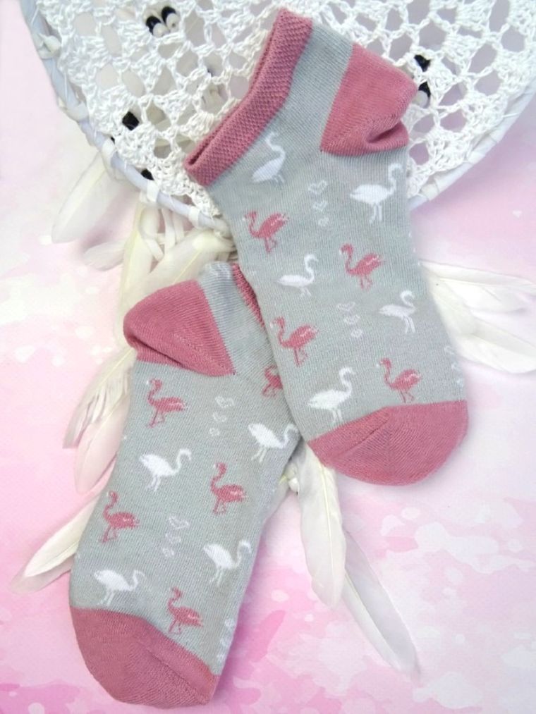 Skarpetki dziewczęce, stopki, szaro-różowe, Milusie
