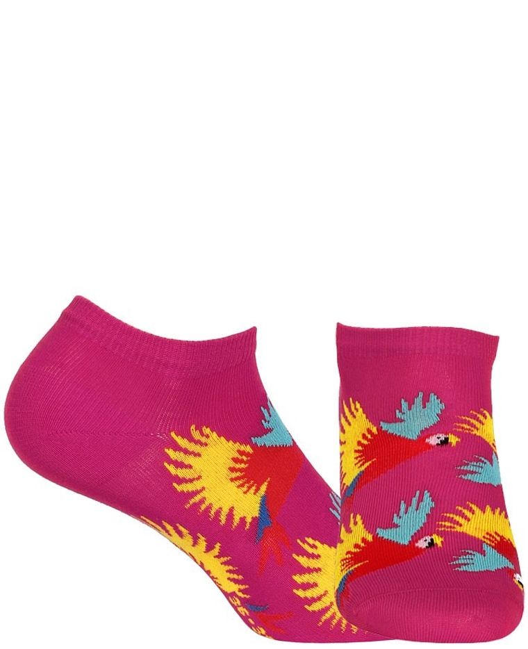 Skarpetki, stopki, różowe, papugi, Wola