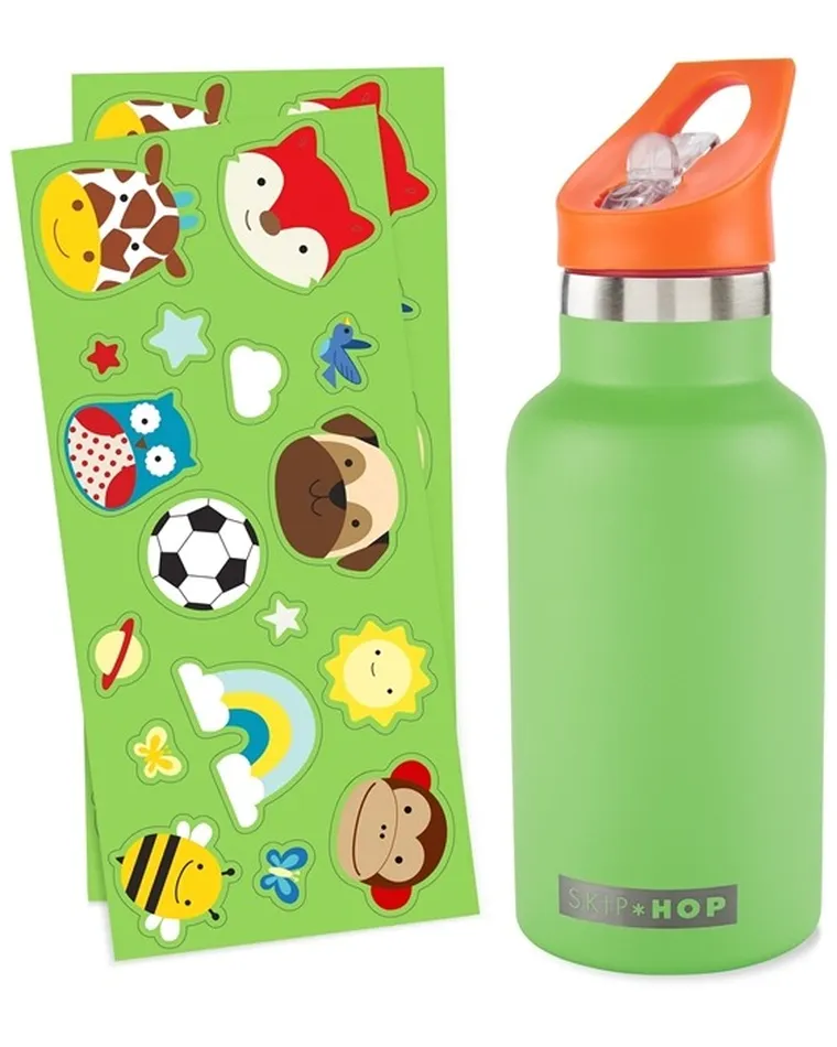 Skip Hop, butelka ze stali nierdzewnej z naklejkami, zielona