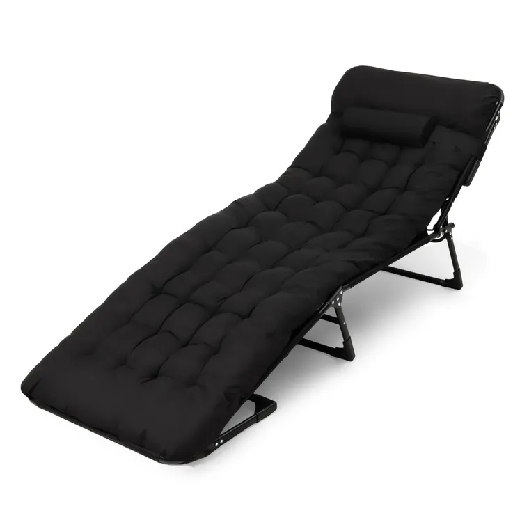 Składane łóżko turystyczne z materacem, czarne, 68-200 cm