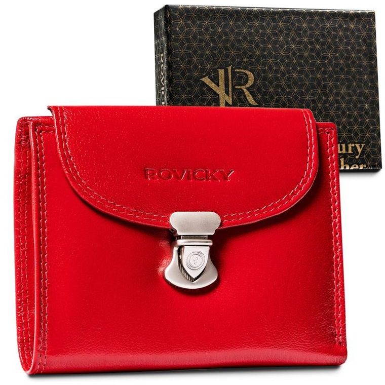 Skórzany portfel damski z ozdobnym zapięciem, Rovicky