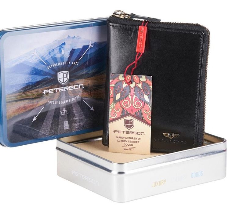 Skórzany portfel na zamek z ochroną kart, Peterson