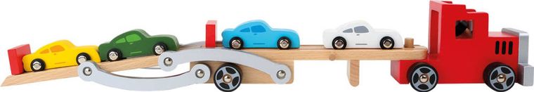 Small Foot, drewniana laweta, zestaw z samochodzikami, 4 szt.
