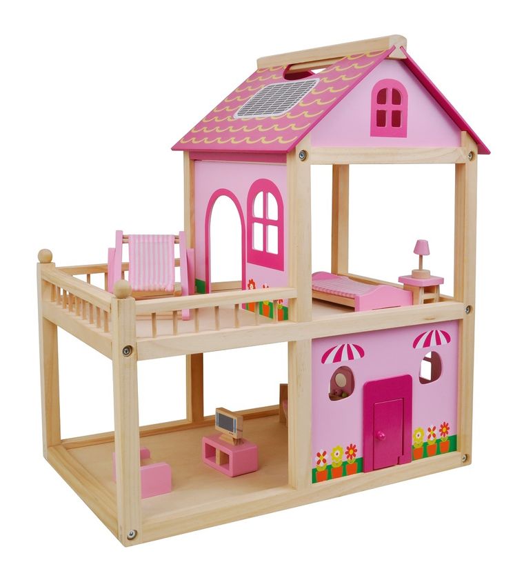 Smiki, drewniany domek dla lalek, piętrowa willa