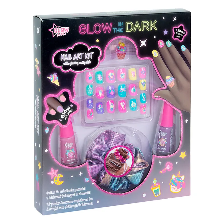 Smiki, Glow Girl, zestaw do ozdabiania paznokci, lakiery świecące w ciemności z akcesoriami