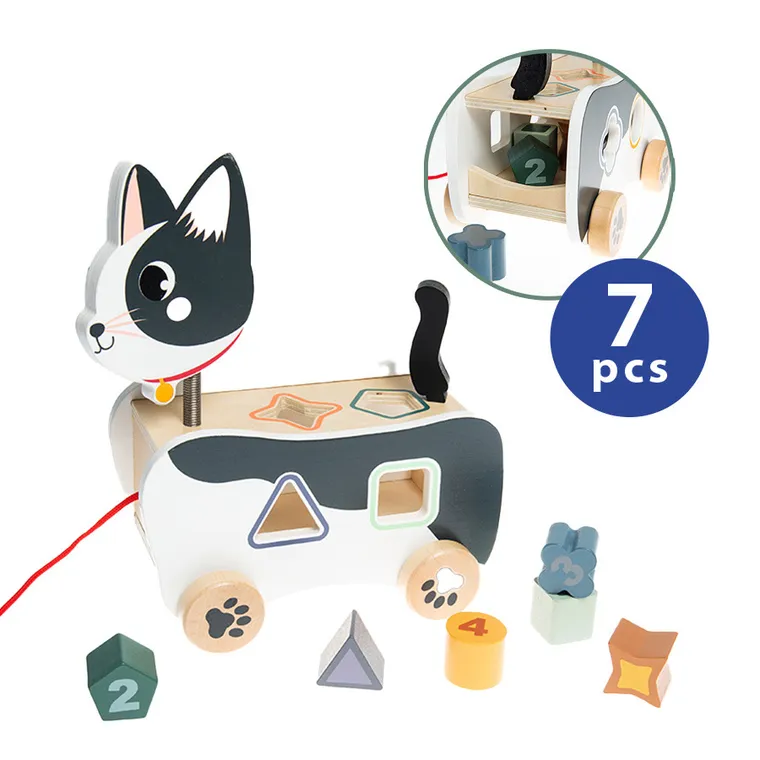 Smiki, Kot, drewniany sorter, 6 klocków