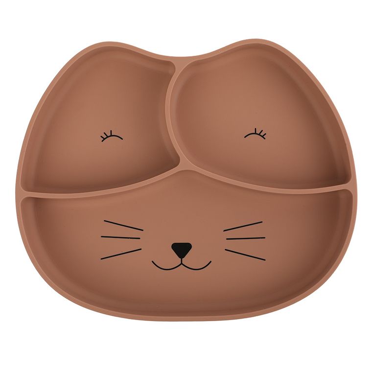 Smiki, Kot, dzielony talerz silikonowy, brązowy