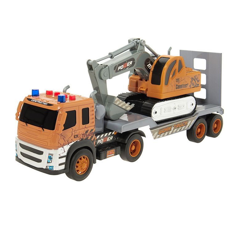 Smiki, laweta z koparką, zestaw pojazdów, światło i dźwięk