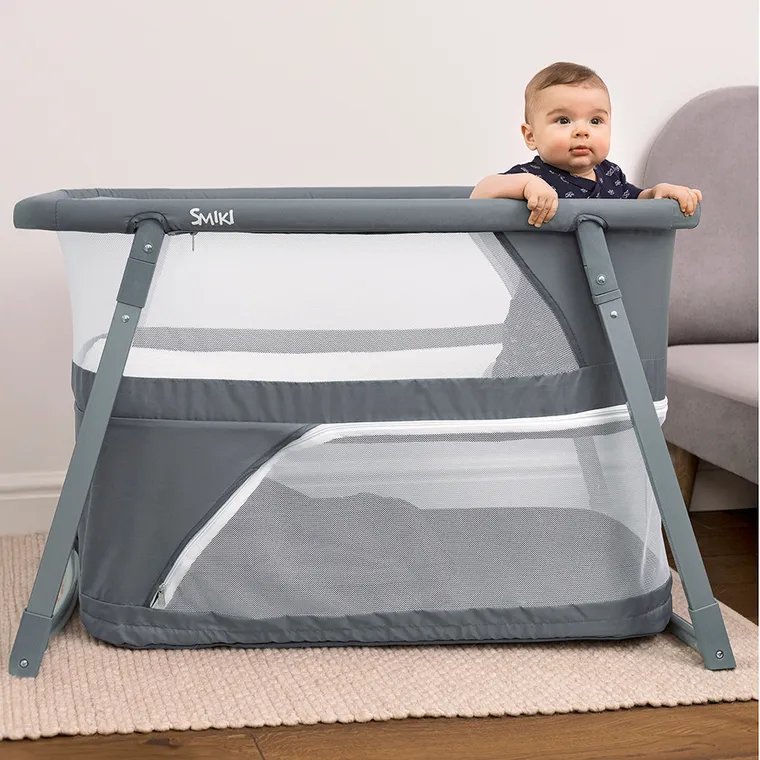 Smiki, łóżeczko turystyczne 3w1, szare