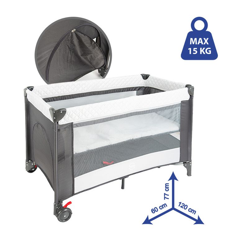 Smiki, łóżeczko turystyczne, dwupoziomowe, szare