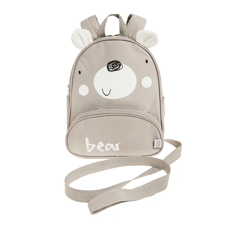 Smiki, plecak ze smyczą, szary, miś
