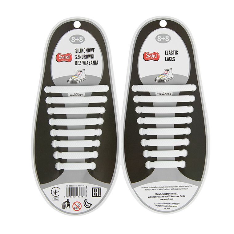 Smiki, silikonowe sznurówki bez wiązania, 8+8, białe