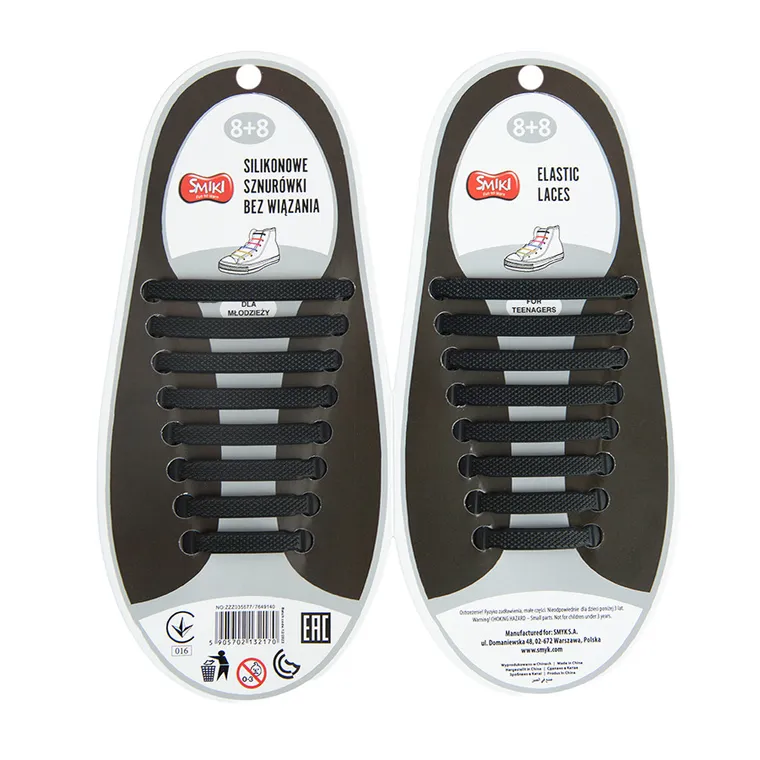 Smiki, slikonowe sznurówki bez wiązania, 8+8, czarne