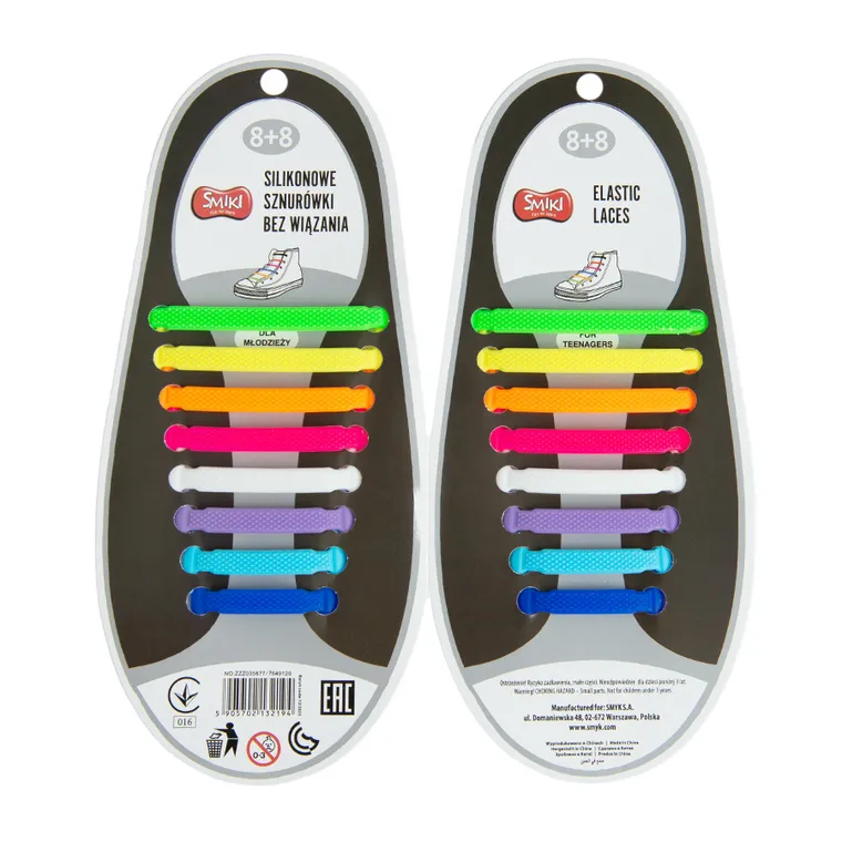 Smiki, slikonowe sznurówki bez wiązania, 8+8, kolorowe