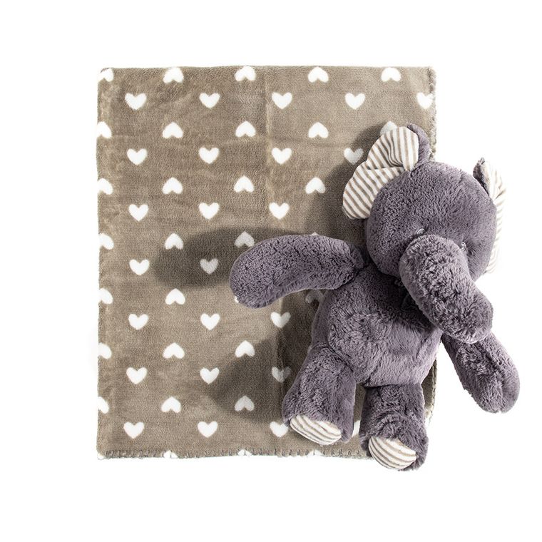 Smiki, Słoń, koc, szary, serca, 75-90 cm