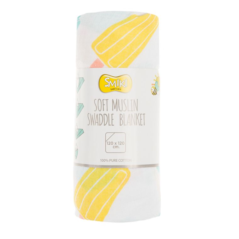 Smiki, Soft Muslin Swaddle Blanket, Ice, kocyk muślinowy, 120-120 cm