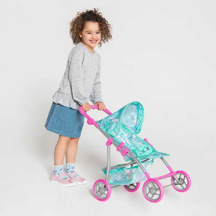 Smiki, wózek spacerowy dla lalek, miętowo-różowy