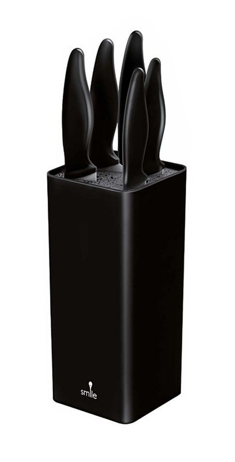 Smile, zestaw noży w bloku, czarny, 6 elementów