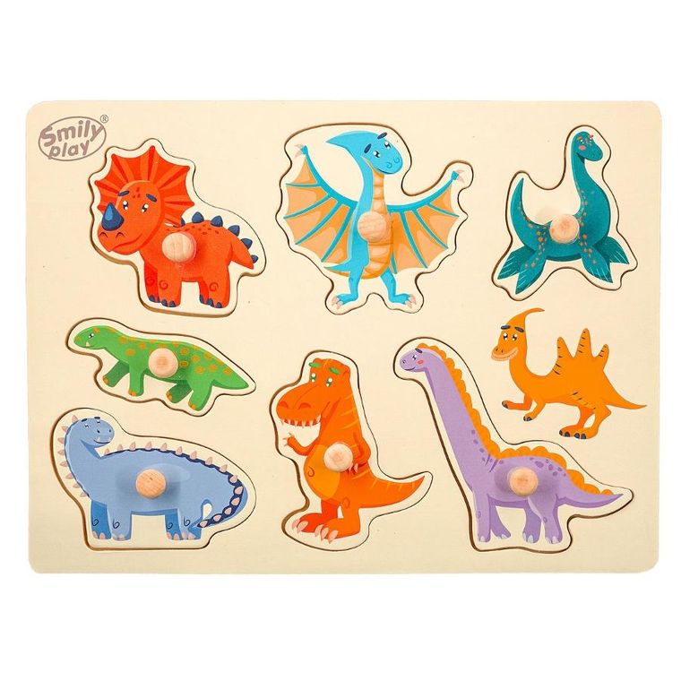 Smily Play, Dinozaury, układanka drewniana z uchwytami