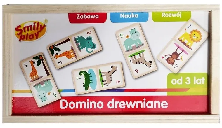 Smily Play, domino drewniane, dzikie zwierzęta, gra logiczna