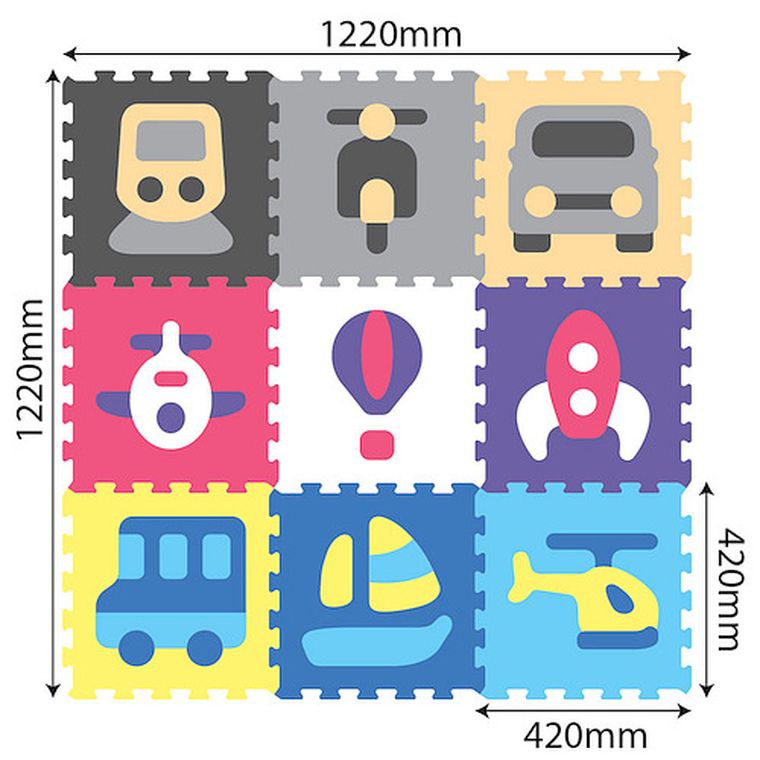 Smily Play, mata piankowa, pojazdy, 9 elementów, 42-42 cm