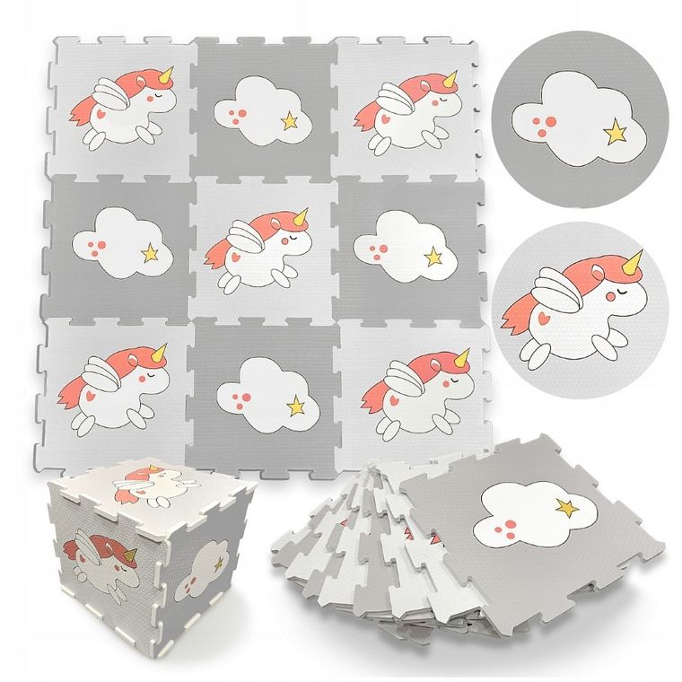 Smily Play, mata piankowa, różowo-szara jednorożce, 9 elementów