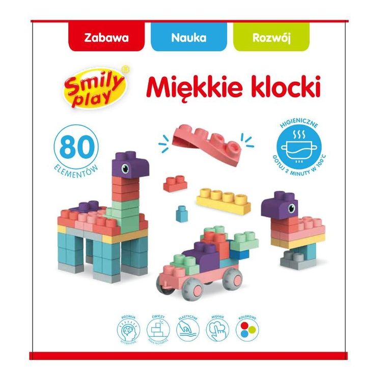 Smily Play, miękkie klocki, 80 elementów