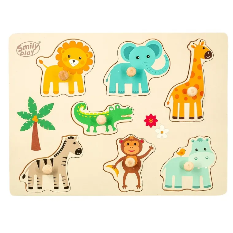 Smily Play, układanka drewniana z rączką, zwierzęta