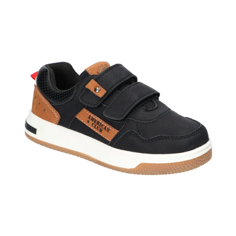 Sneakersy chłopięce, czarne, skórzana wkładka, American Club