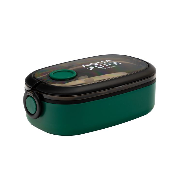 Śniadaniówka Aqua Pure ze sztućcami - green/black