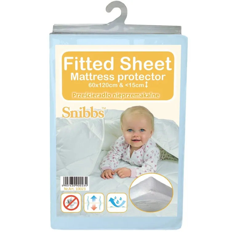 Snibbs, nieprzemakalne prześcieradło, błękitne, 60-120 cm