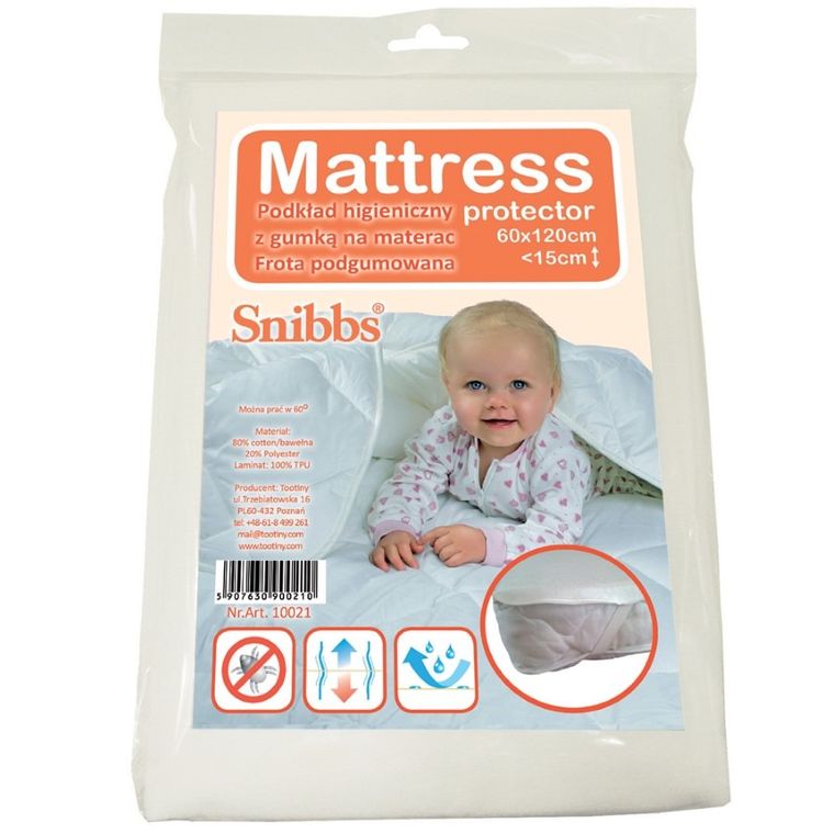 Snibbs, Podkład higieniczny nieprzemakalny z gumką, biały, 60-120 cm