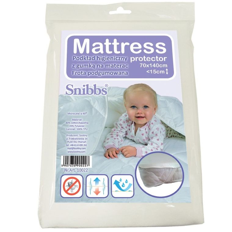 Snibbs, Podkład higieniczny nieprzemakalny z gumką, biały, 70-140 cm