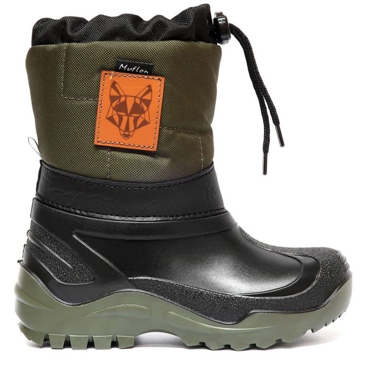 Śniegowce chłopięce z wełną, zielono-czarne, Muflon