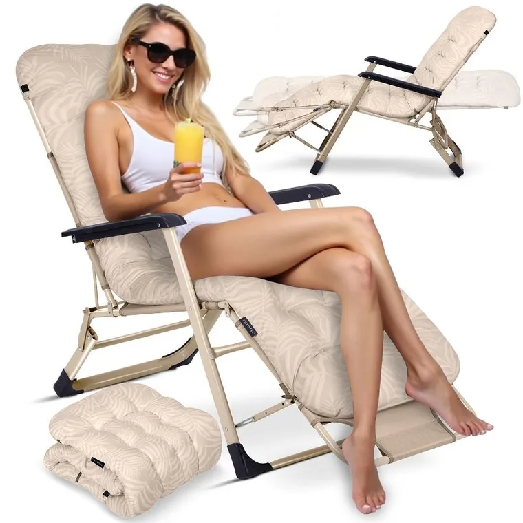 Sofotel, ChillWell, leżak ogrodowy składany z poduszką, beżowy
