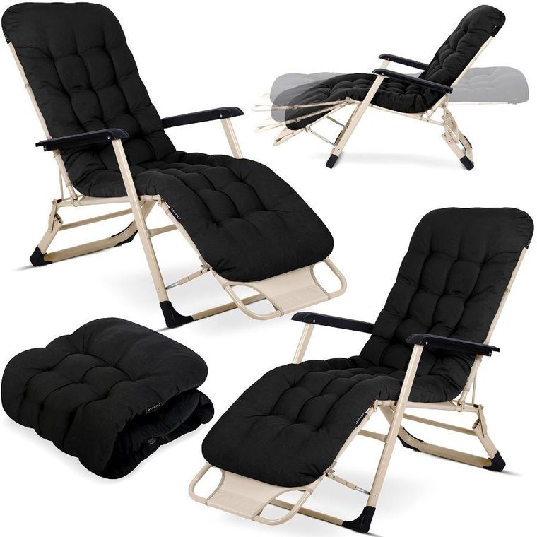 Sofotel, ChillWell, leżak ogrodowy składany z poduszką, czarny, zestaw, 2 szt.