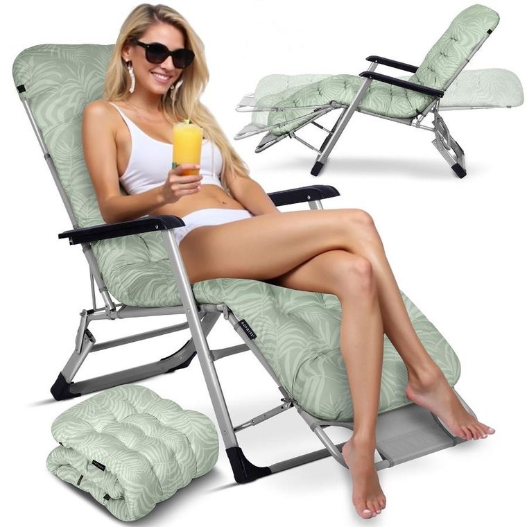 Sofotel, ChillWell, leżak ogrodowy składany z poduszką, jasno zielony